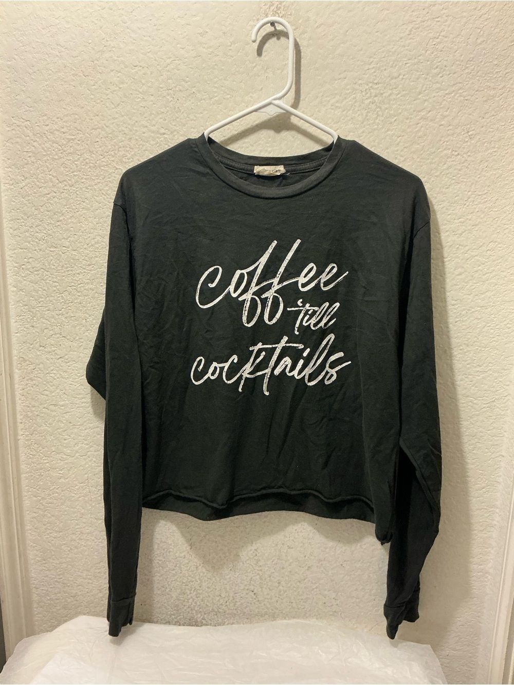 Refined canvas Coffee Till Cocktails Black Graphic Long Sleeve Tee size S